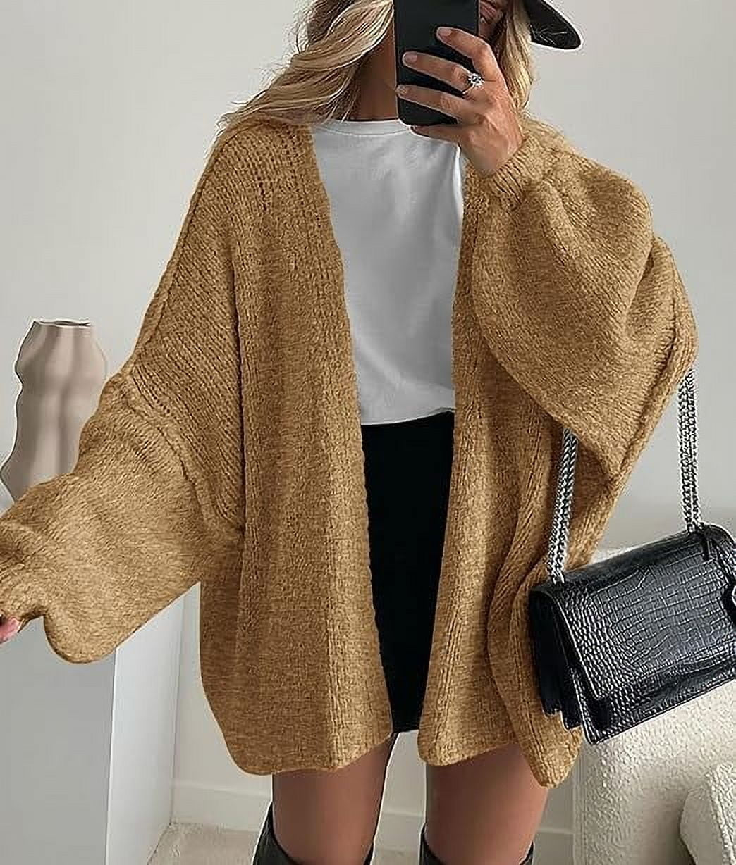 Womens Oversized Cardigan Sweaters 2025 Fall Long Lantern Sleeve Knit Open Front Lightweight Sweater
