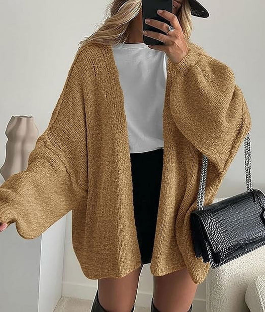 Womens Oversized Cardigan Sweaters 2025 Fall Long Lantern Sleeve Knit Open Front Lightweight Sweater